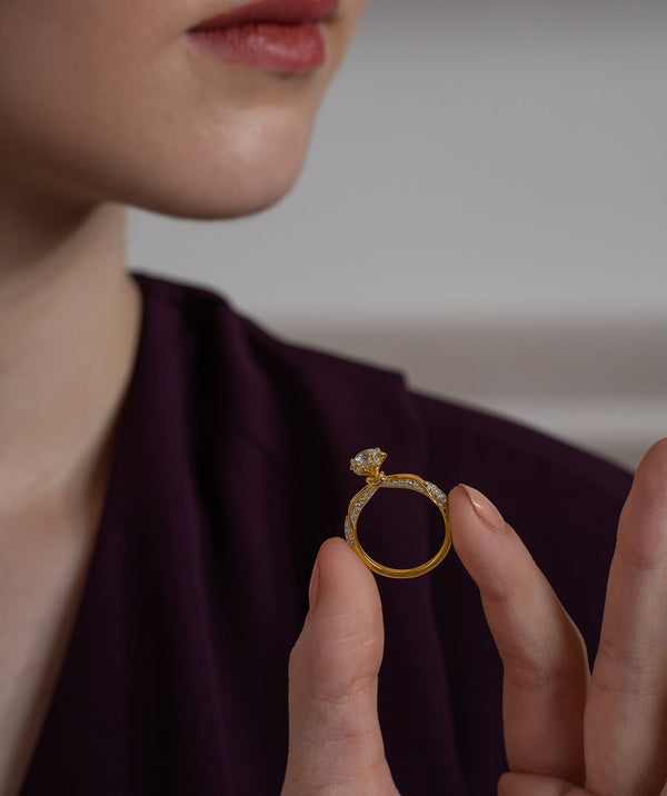 Unique Pavé Shoulder Solitaire Ring