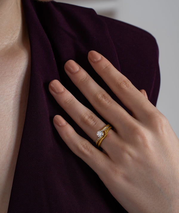 Round Solitaire & Curved Band Stack