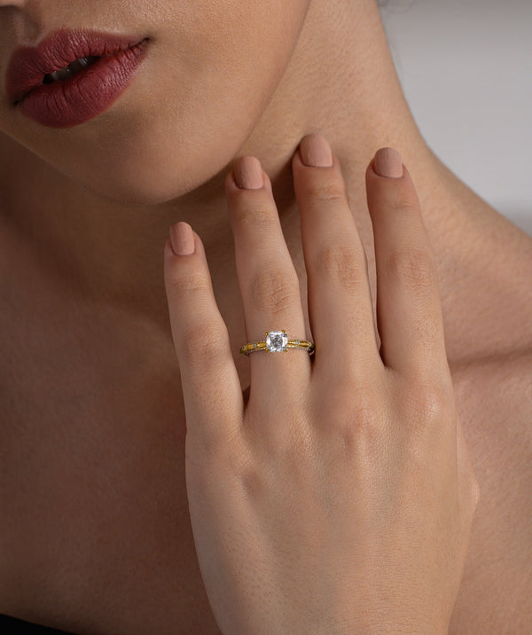 Modern Floral Accent Solitaire Ring