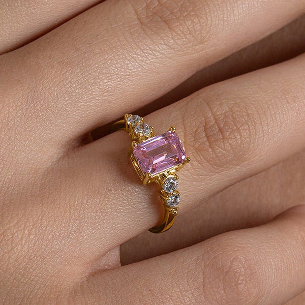 Pink Emerald Cut Accent Ring