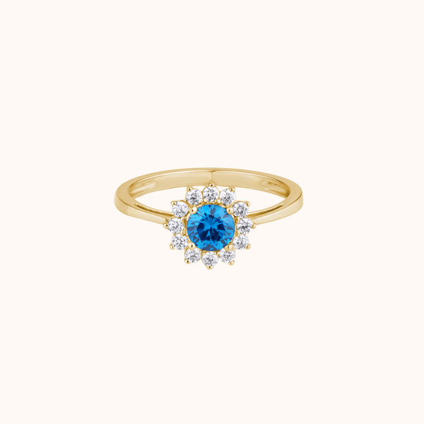 Blue Floral Halo Ring