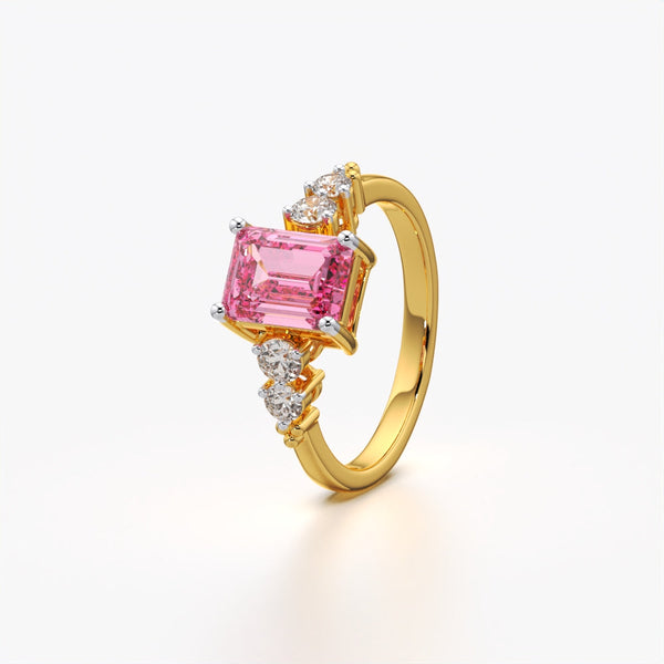 Pink Emerald Cut Accent Ring