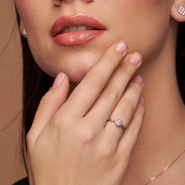 Round Bezel Solitaire Textured Ring