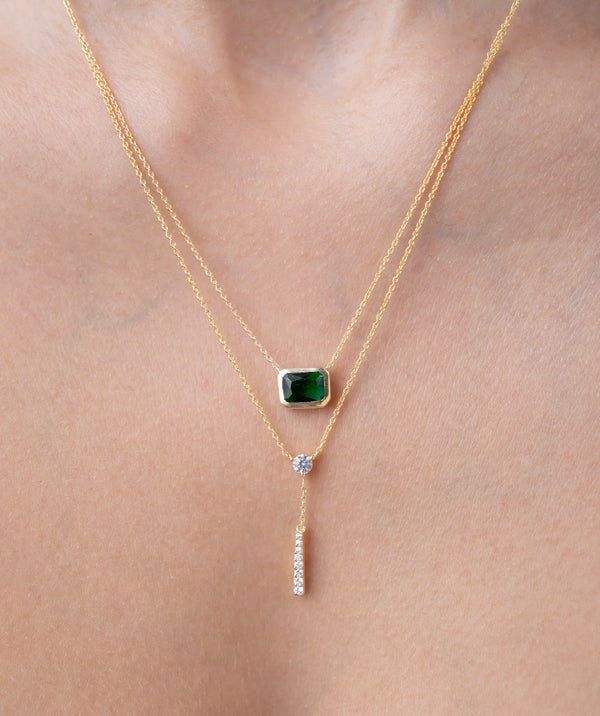 Emerald Cut Layered Drop Necklace