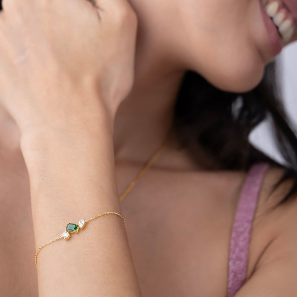 Mixed Cut Green Stone Cluster Bracelet