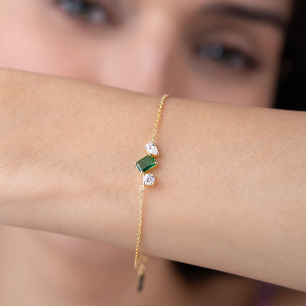 Mixed Cut Green Stone Cluster Bracelet