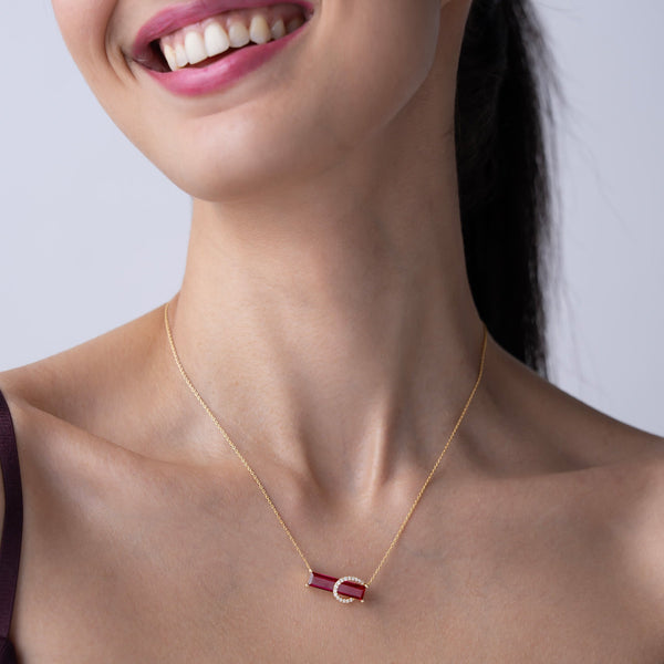 Red Baguette Crescent Necklace