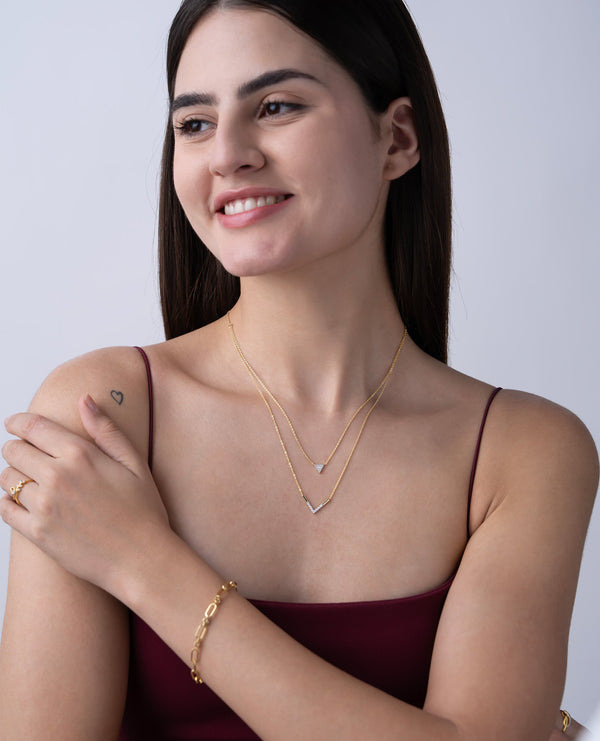 Geometric Layered Triangle & V Necklace