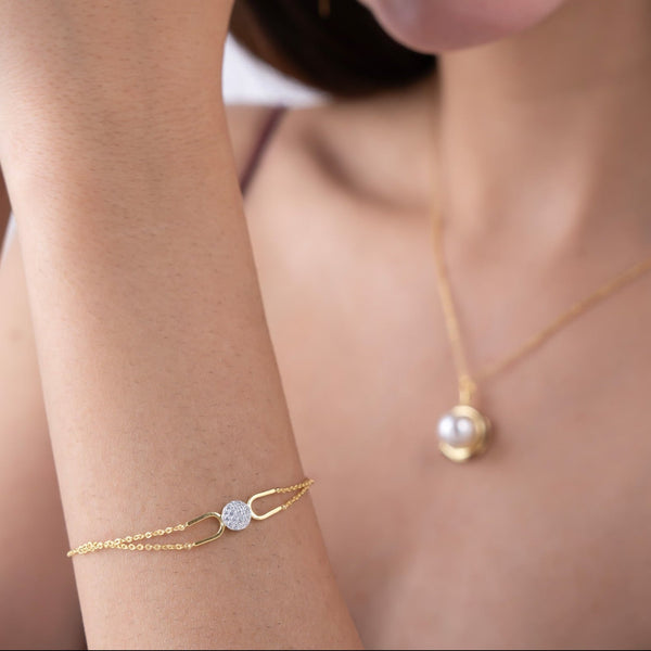 Double Chain Pave Circle Bracelet