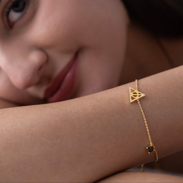 Geometric Triangle & Black Stone Bracelet