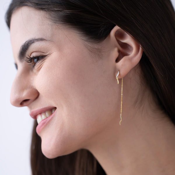 Pave Wave Threader Earrings