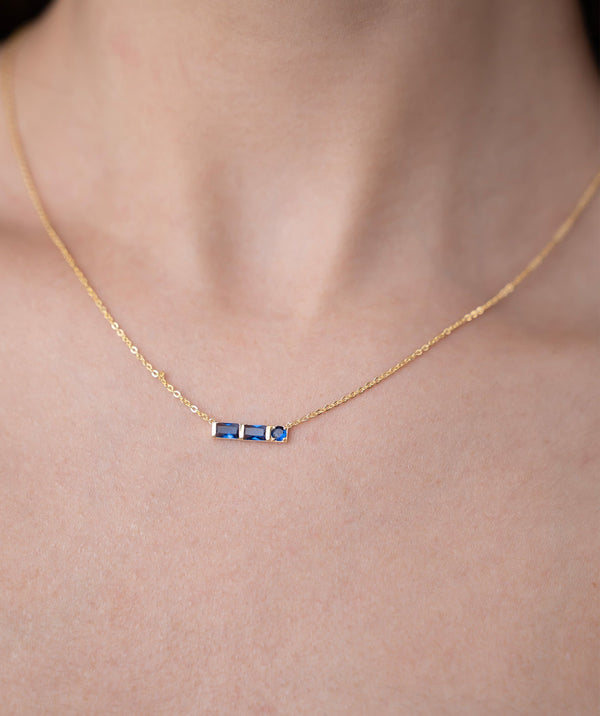 Blue Baguette Trio Bar Necklace