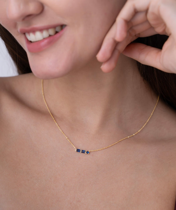 Blue Baguette Trio Bar Necklace