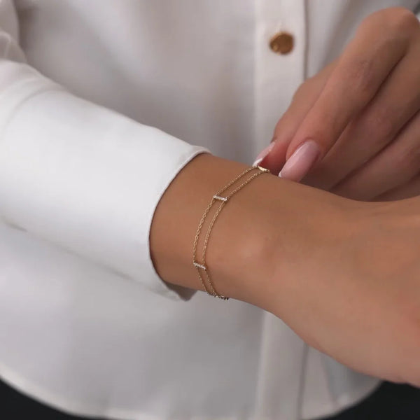 Double Chain Pave Bar Bracelet