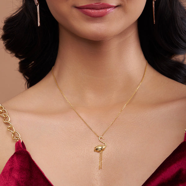 Playful Golden Flamingo Pendant