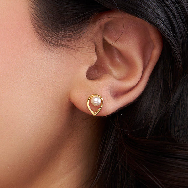 Open Teardrop Pearl Studs
