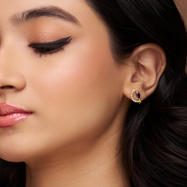 Blue Bird Crescent Studs