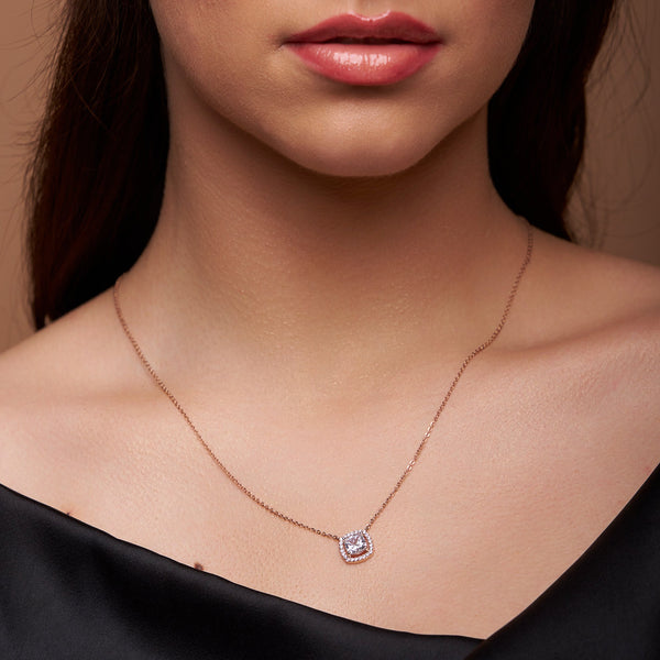 Cushion Halo Solitaire Necklace