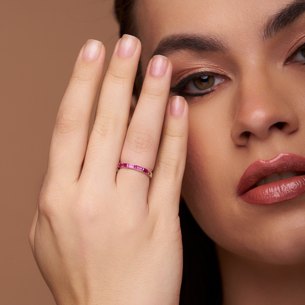 Baguette Pink Half Eternity Ring
