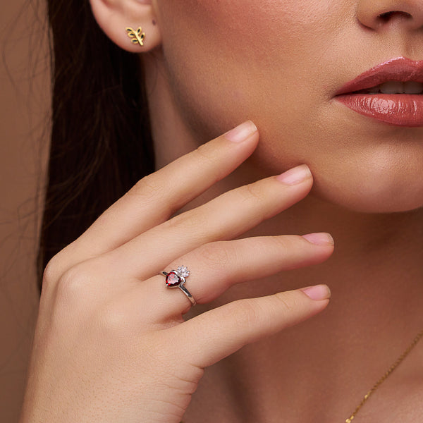 Heart Crown Gemstone Ring