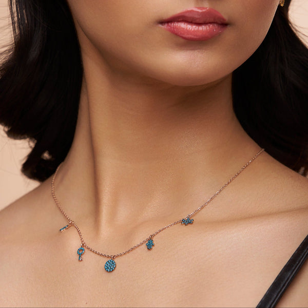 Blue Multi-Charm Station Necklace