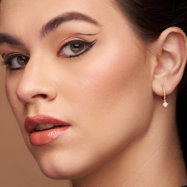 Princess Cut Drop Huggie Earrings