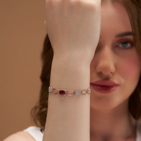 Red Diamond Halo Link Bracelet