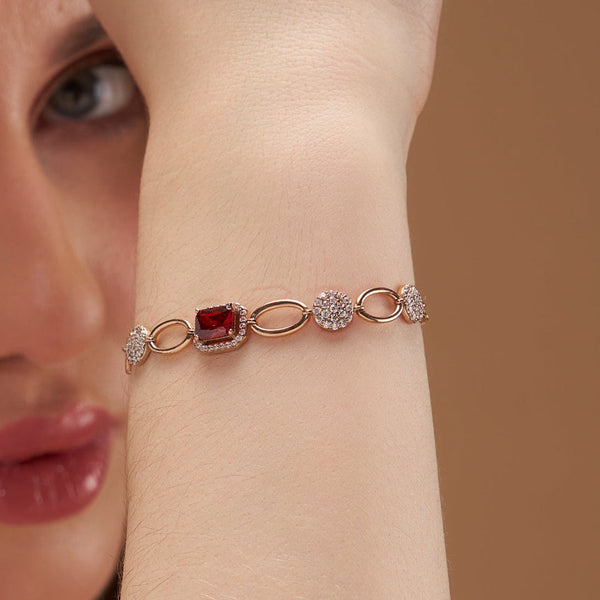 Red Diamond Halo Link Bracelet