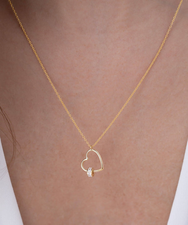 Open Heart Sliding Stone Necklace