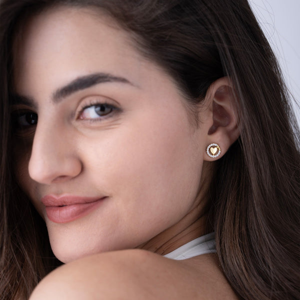 Gold Vermeil Heart Halo Studs