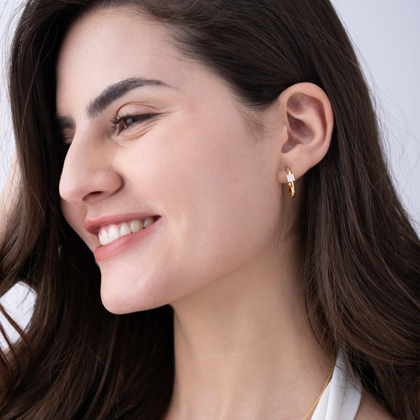 Pave Square Huggie Hoops
