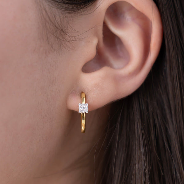 Pave Square Huggie Hoops