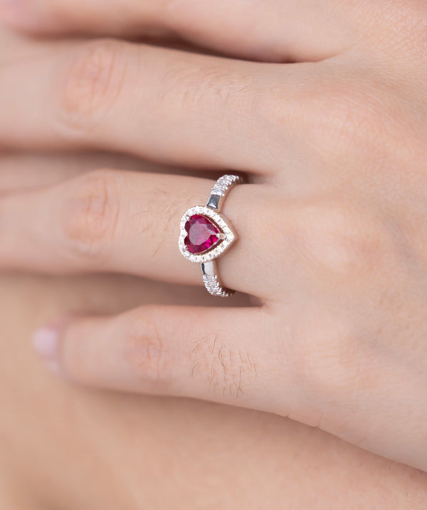 Gemstone Heart Halo Ring