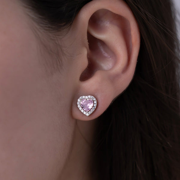 Pink Heart Halo Studs