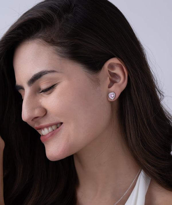 Pink Heart Halo Studs