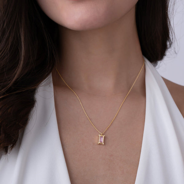 Minimal Pink Baguette Solitaire Pendant