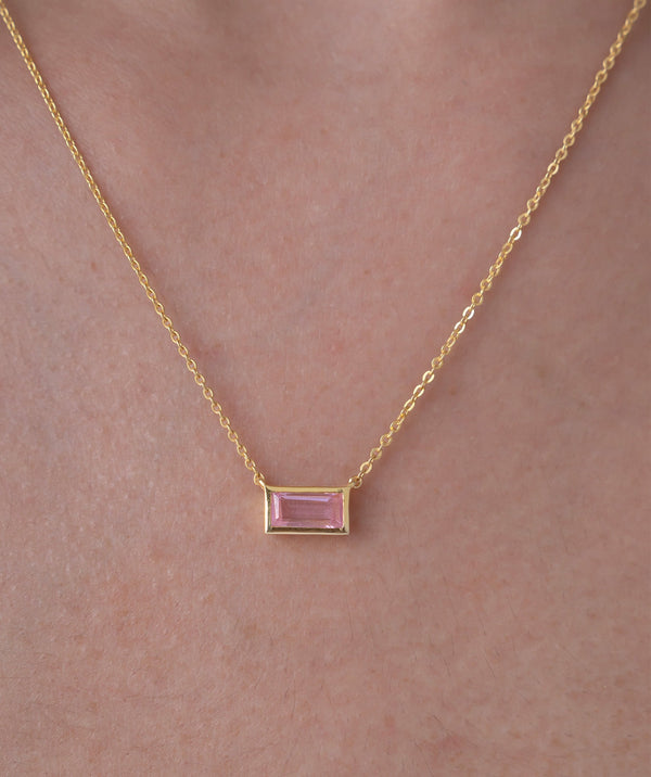 Pink Baguette Solitaire Necklace